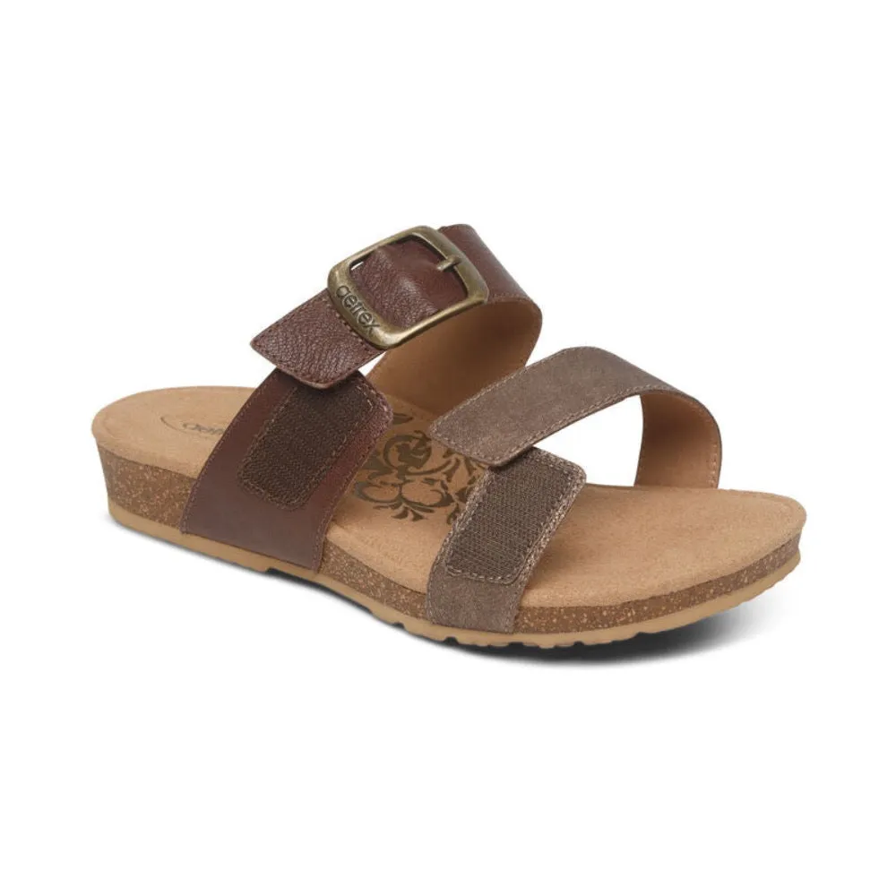 Aetrex Women's Daisy Adjustable Slide Sandal Brown