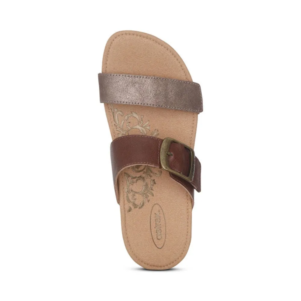 Aetrex Women's Daisy Adjustable Slide Sandal Brown