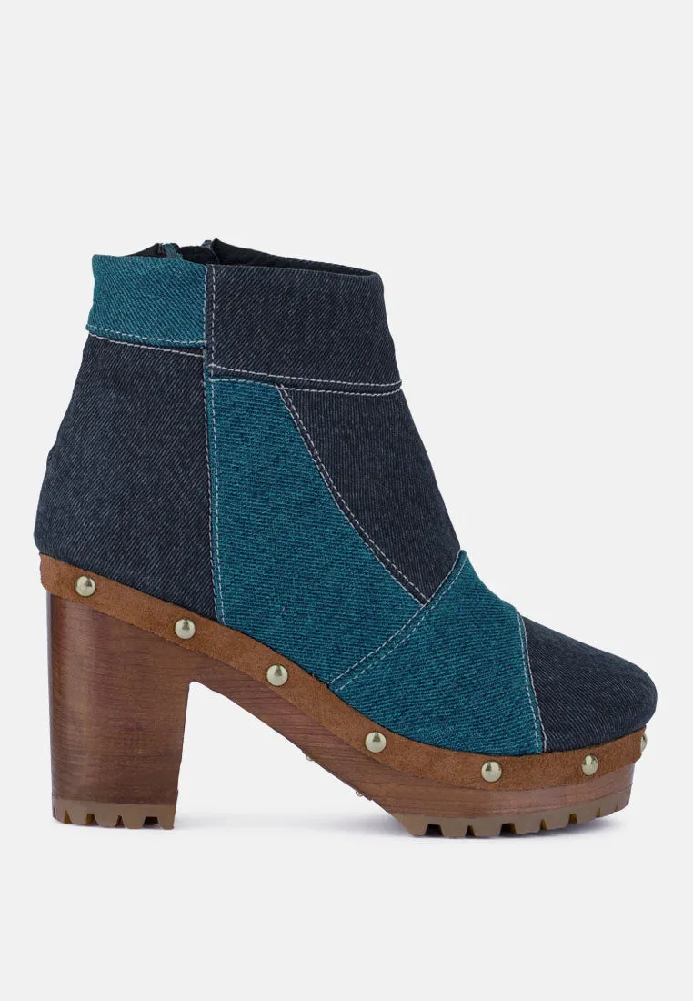 AGUAR Blue Denim Patchwork Ankle Boots