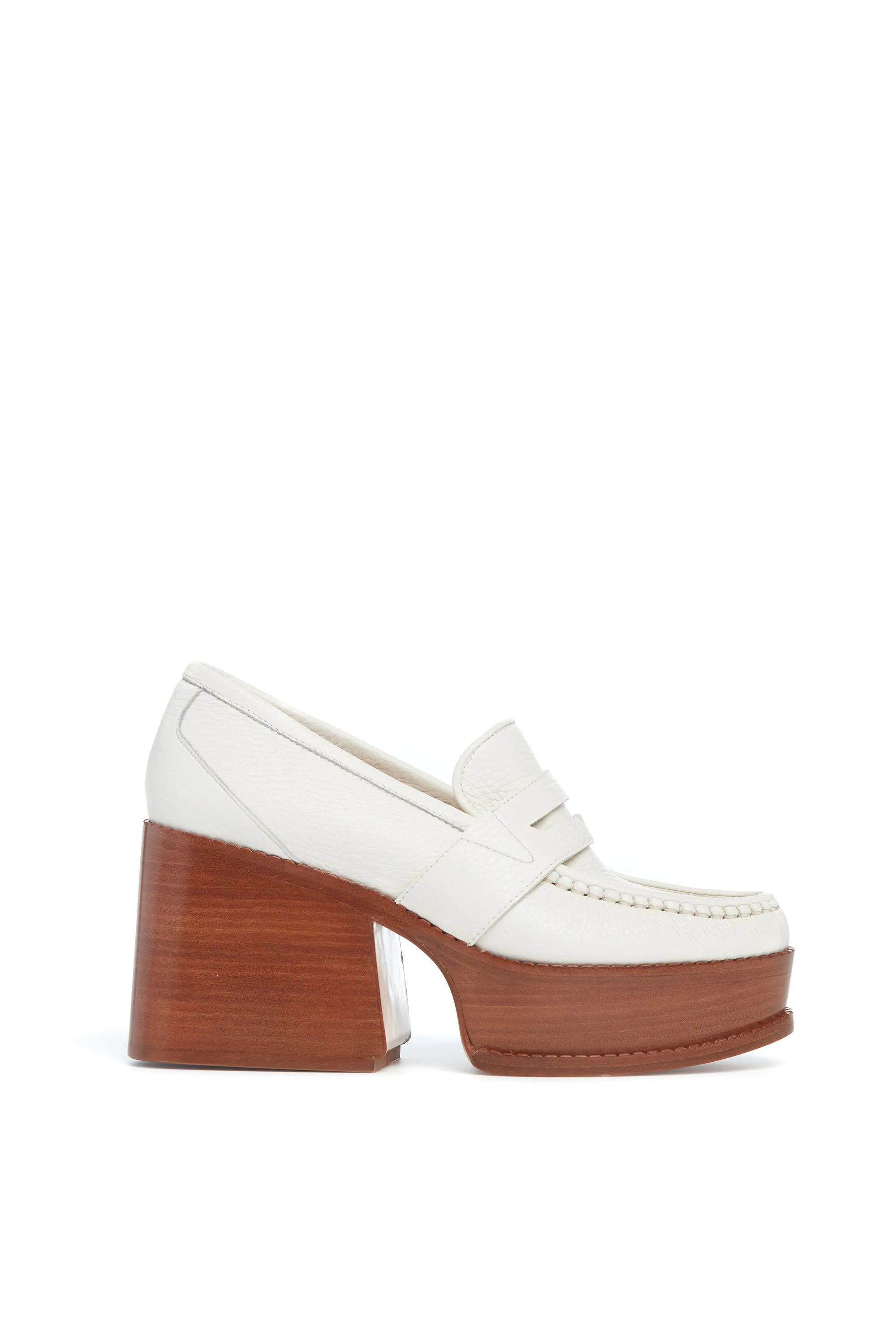 Augusta Platform Loafer in Cream Textured Leather