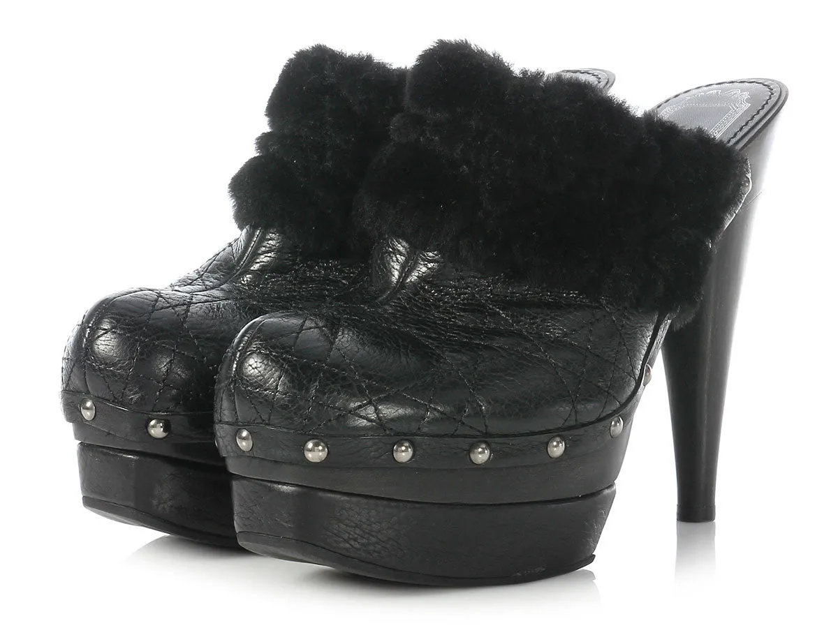 Dior Ice Cannage Quilted Shearling Clog Platforms