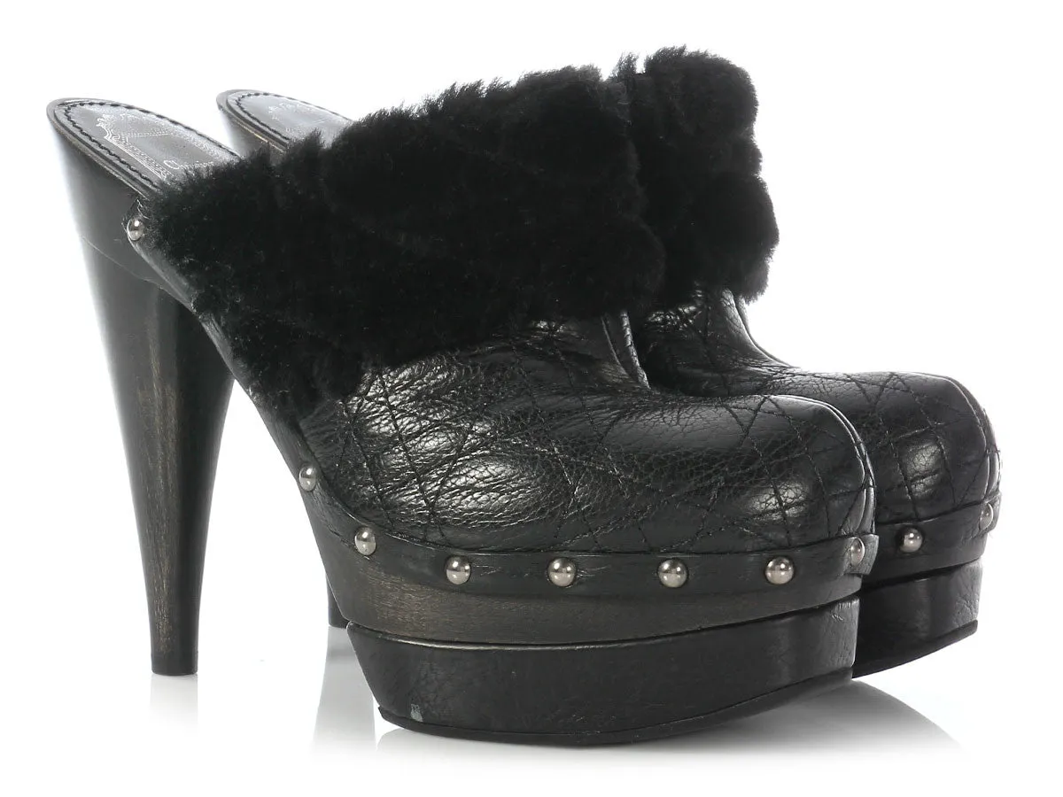 Dior Ice Cannage Quilted Shearling Clog Platforms