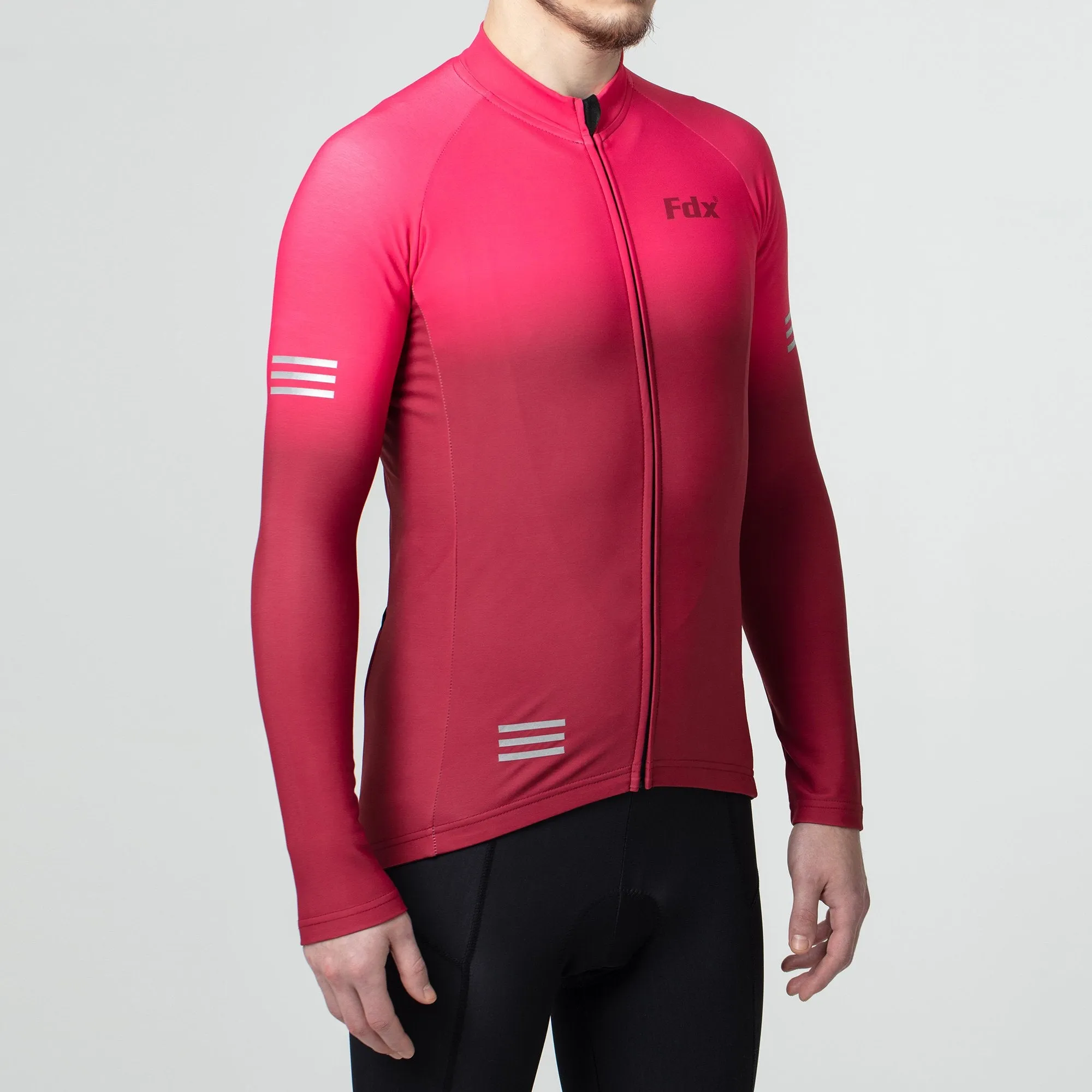 Fdx Men's & Boy's Set Duo Thermal Roubaix Long Sleeve Cycling Jersey & Bib Tights - Pink / Maroon