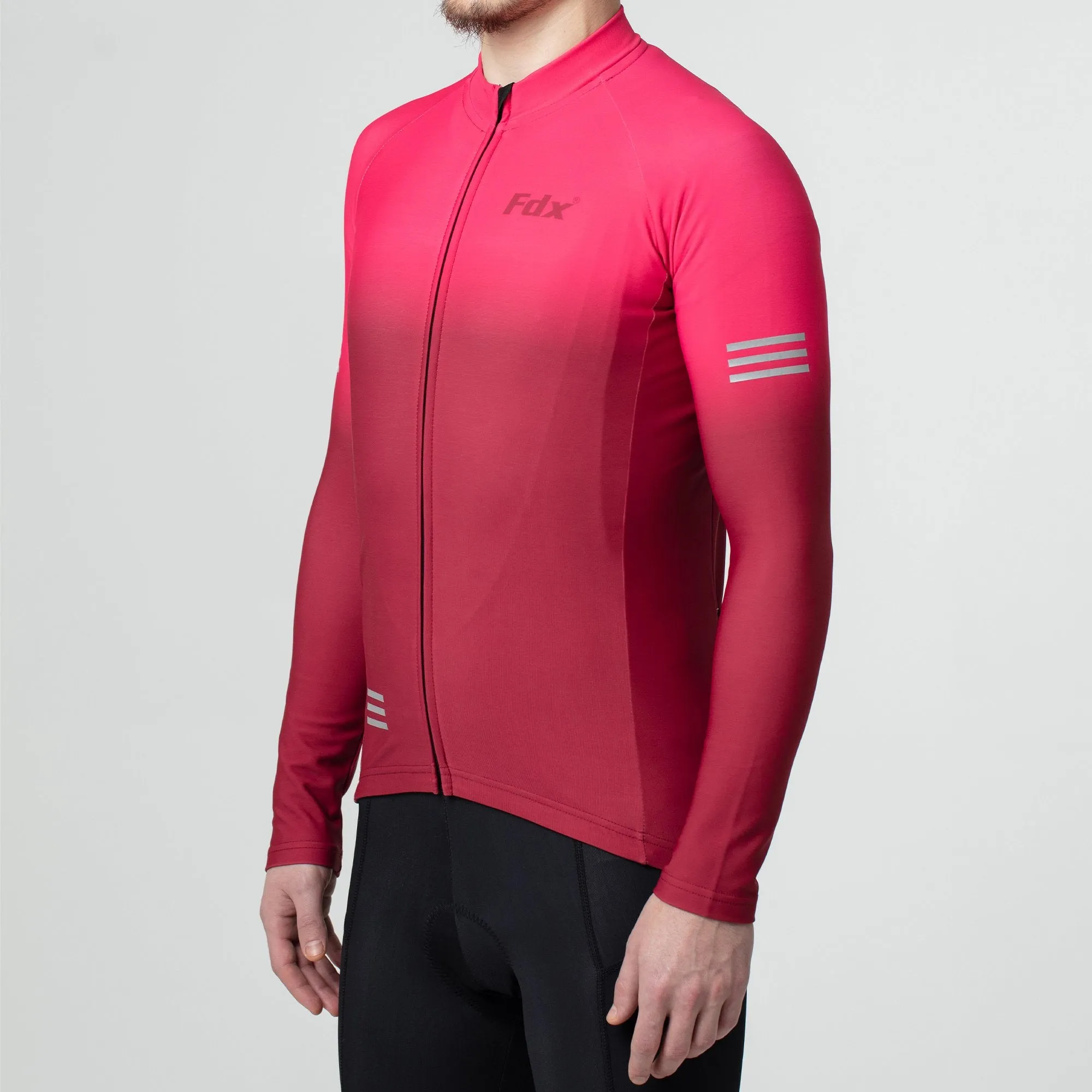 Fdx Men's & Boy's Set Duo Thermal Roubaix Long Sleeve Cycling Jersey & Bib Tights - Pink / Maroon