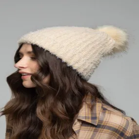 Fuzzy Ribbed Beanie with Pompom