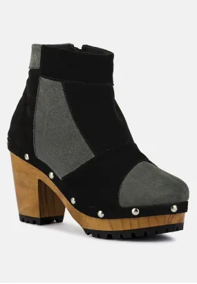 HURON Grey Fine Suede Patchwork Ankle Boots