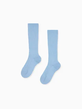 Pale Blue Ribbed Knee High Kids Socks