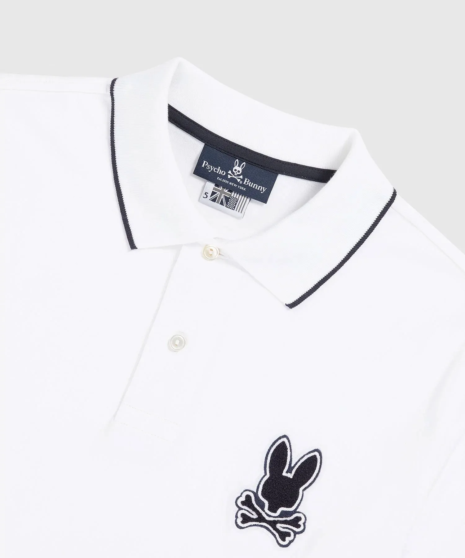 Psycho Bunny Patchin Chenille Bunny Logo Long Sleeve Polo - White