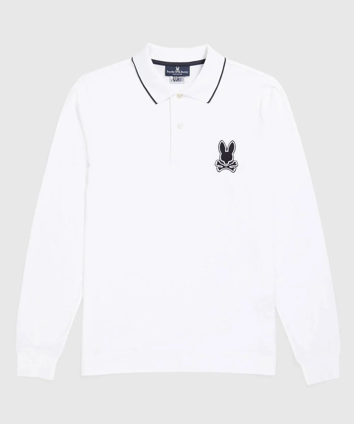 Psycho Bunny Patchin Chenille Bunny Logo Long Sleeve Polo - White