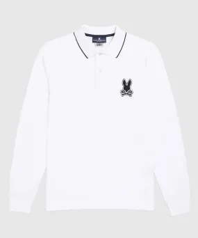 Psycho Bunny Patchin Chenille Bunny Logo Long Sleeve Polo - White