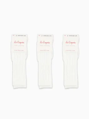 White Ribbed Knee High Kids Socks Set