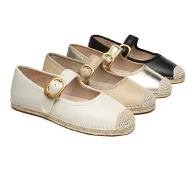 Women Leather Adjustable Buckle Flat Espadrilles Mila